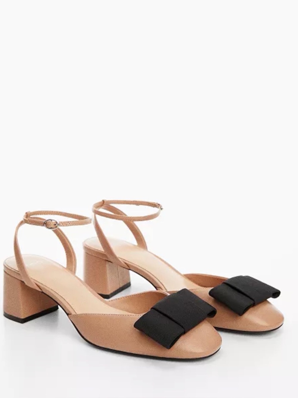 Faux leather bow heels in Tan/Black MANGO Size 7